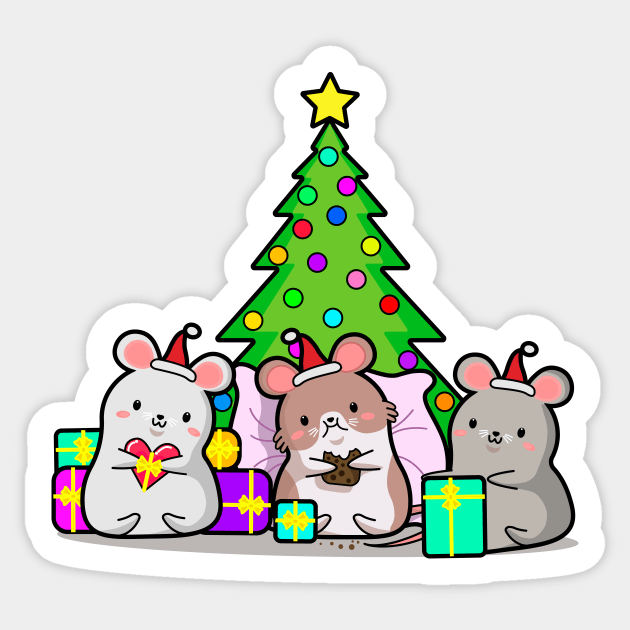 mouse with gifts, Christmas, new year, kawaii style. Sticker by SK1X